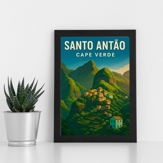 Santo Antao Cape Verde Mountain Village Vintage Travel Poster