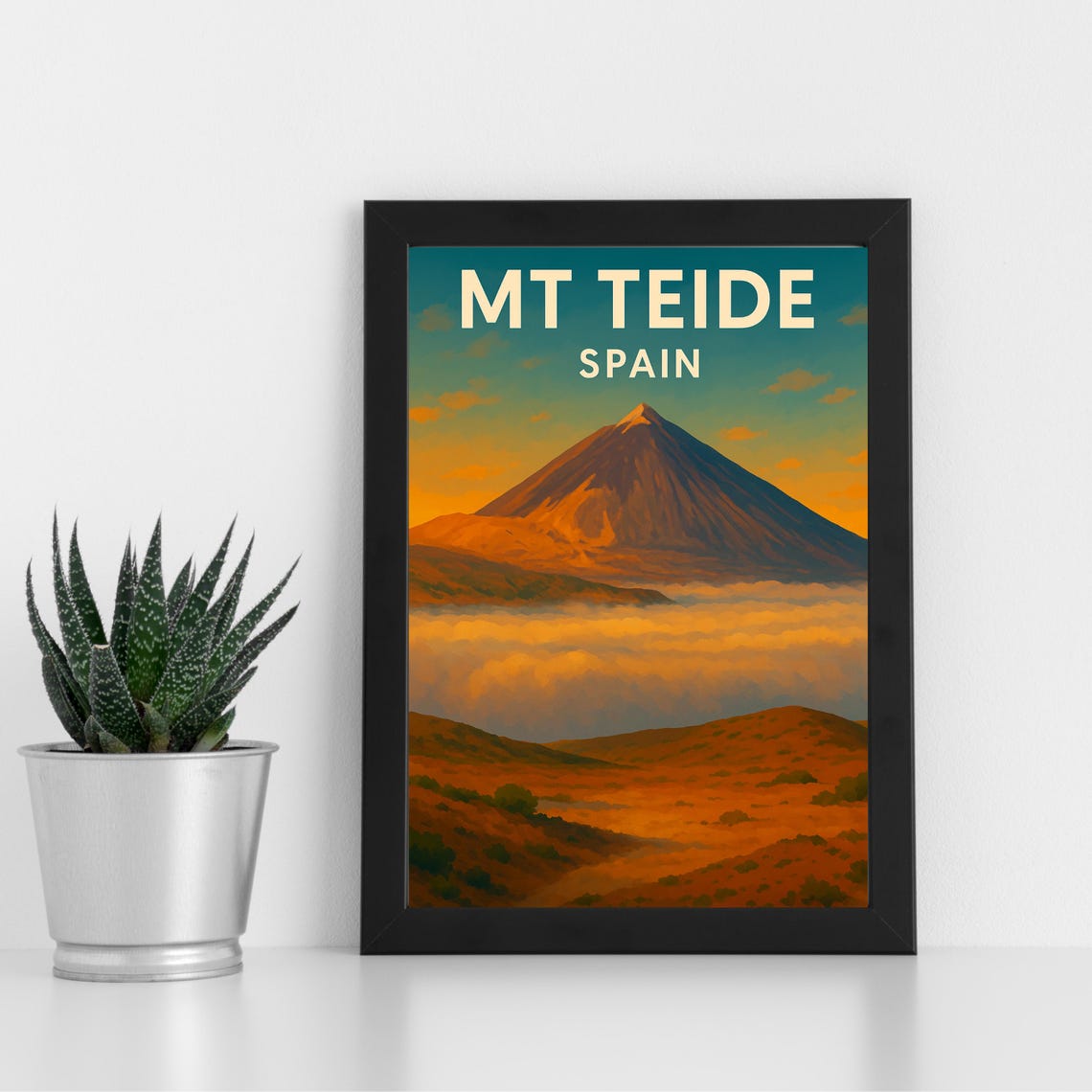 Mount Teide Spain Volcano Above Clouds Vintage Travel Poster