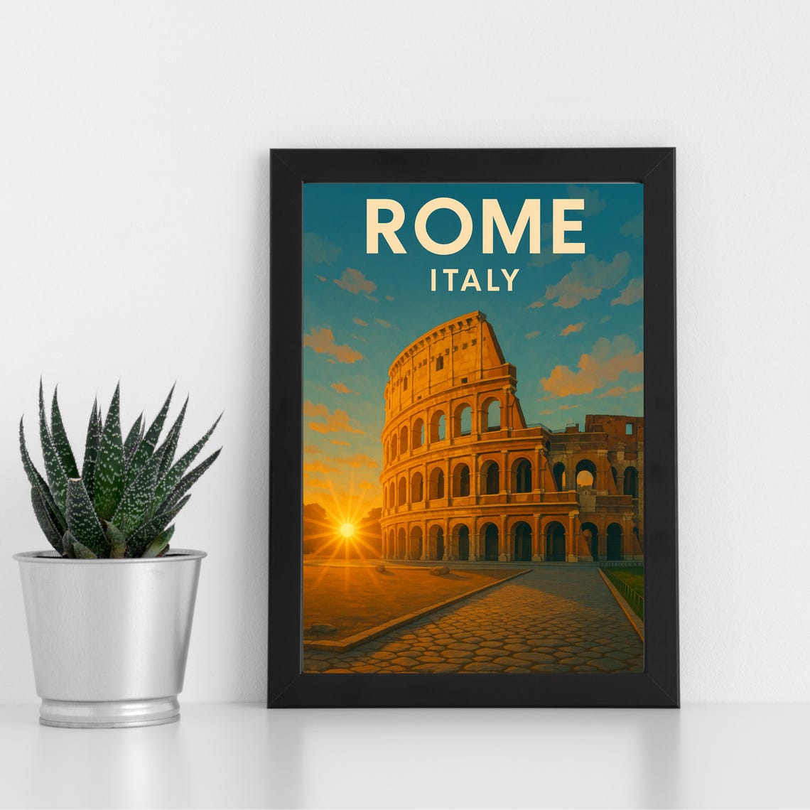 Rome Italy Ancient Colosseum at Sunset Vintage Travel Poster