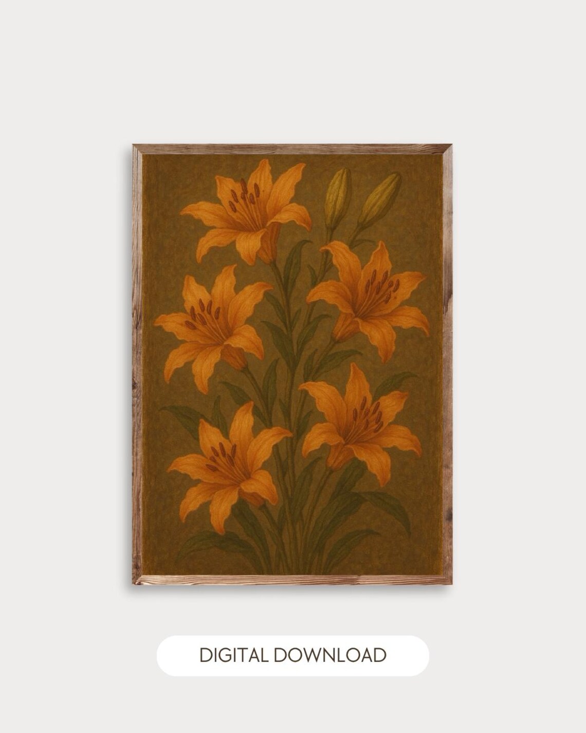 Orange Lily Vintage Botanical Flower Painting Antique Floral Poster