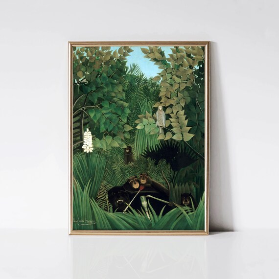 Henri Rousseau Merry Jesters Jungle Landscape Botanical Garden Print Tropical Animal Painting Printable Wall Art