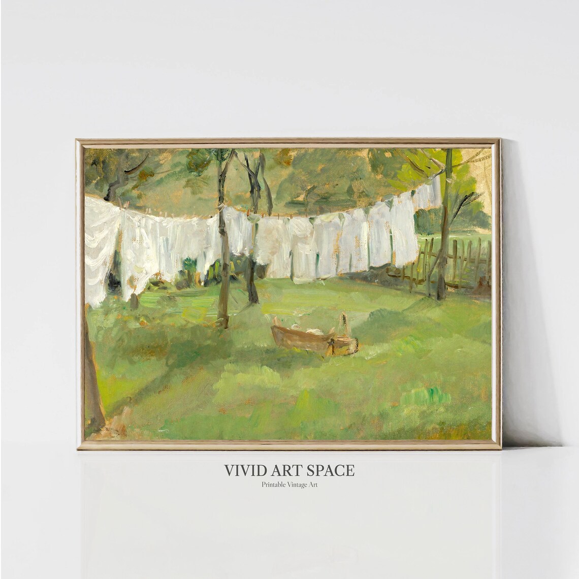 Clothesline Painting Vintage Rustic Landscape Art Print - Image 3