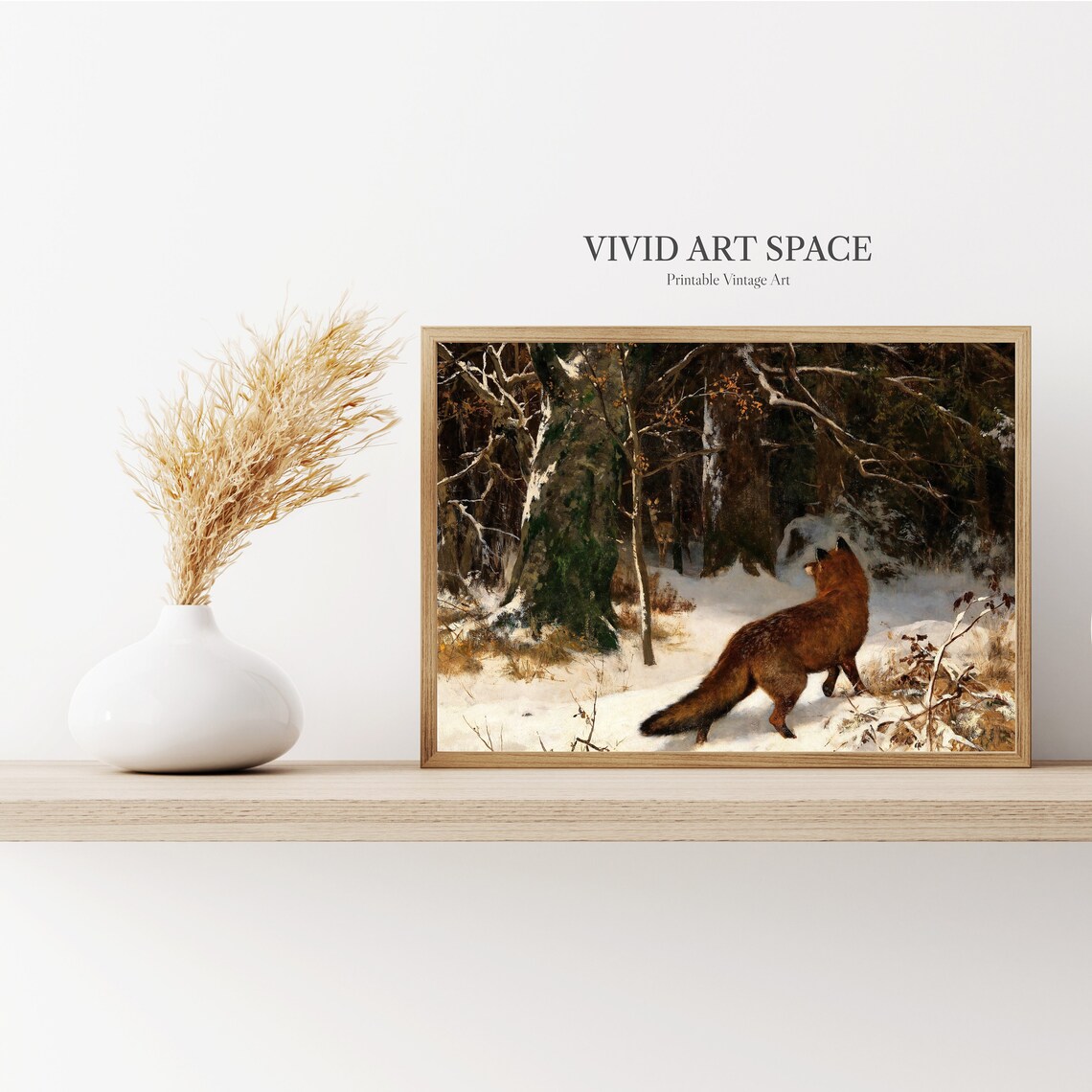 Winter Encounter Fox Vintage Art Print, Forest Scene - Image 2