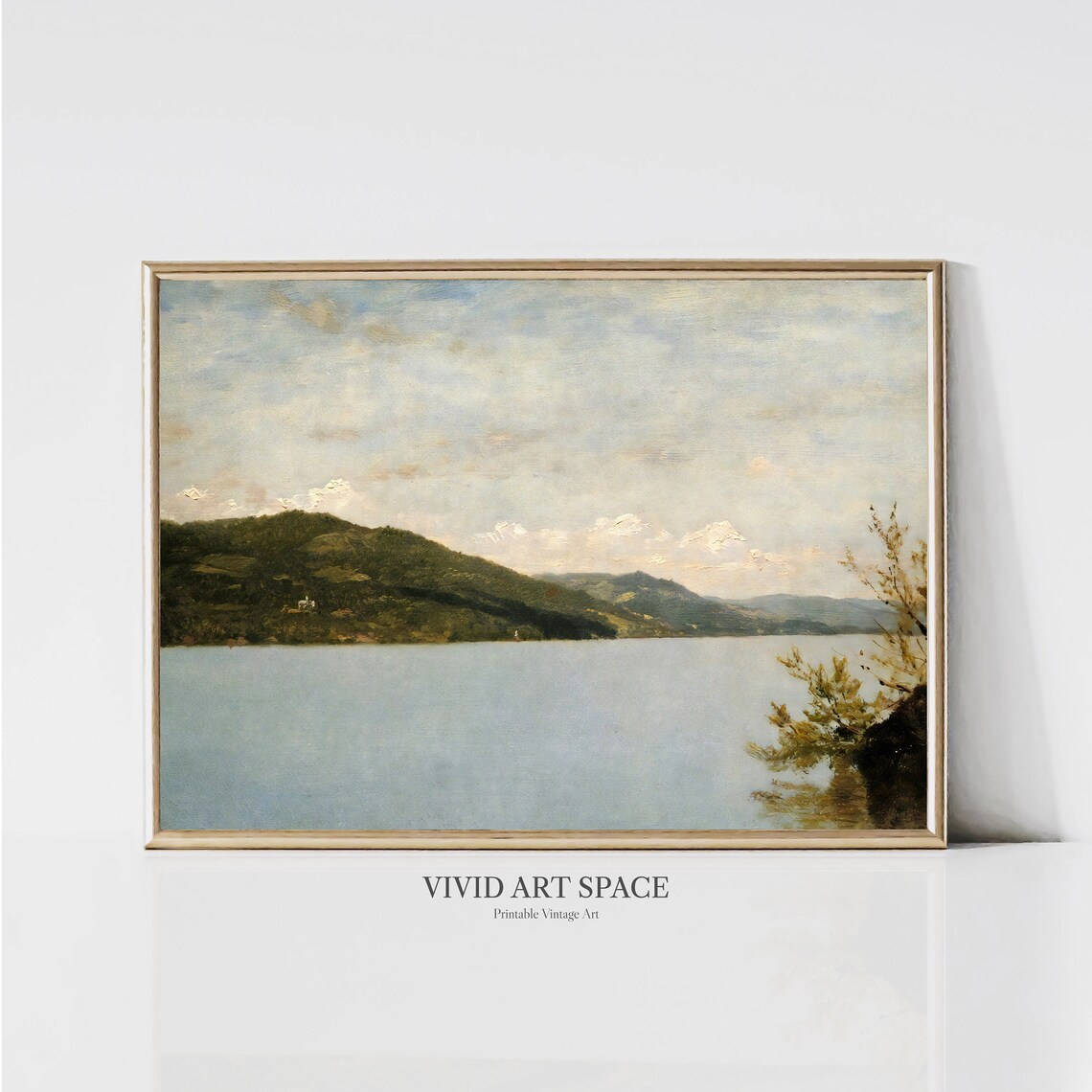 Lake Mountain Vintage Landscape Art Print