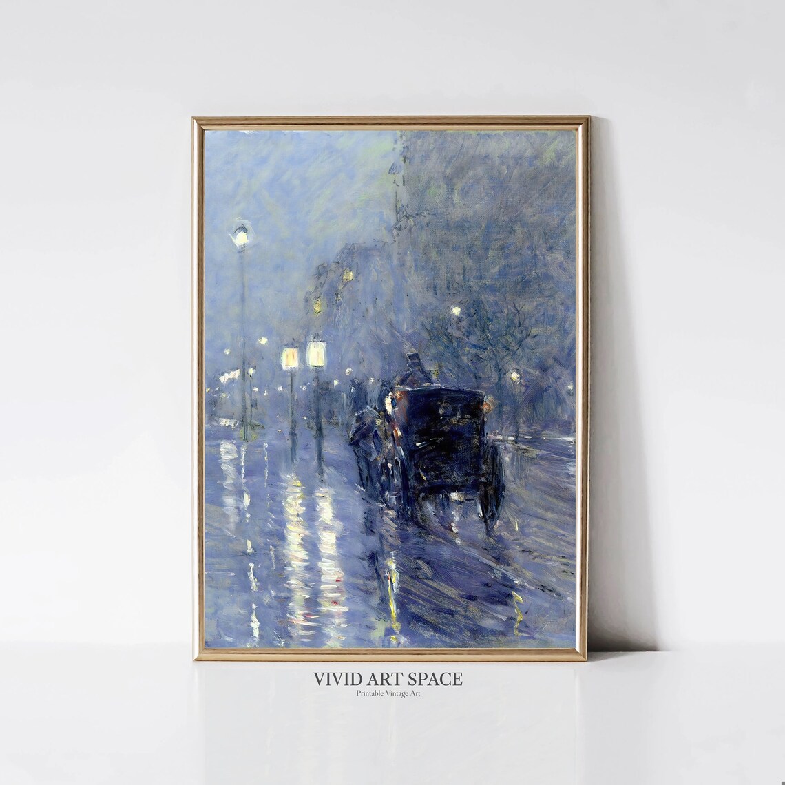 Rainy Midnight Street Horse Carriage Vintage Night Art Print
