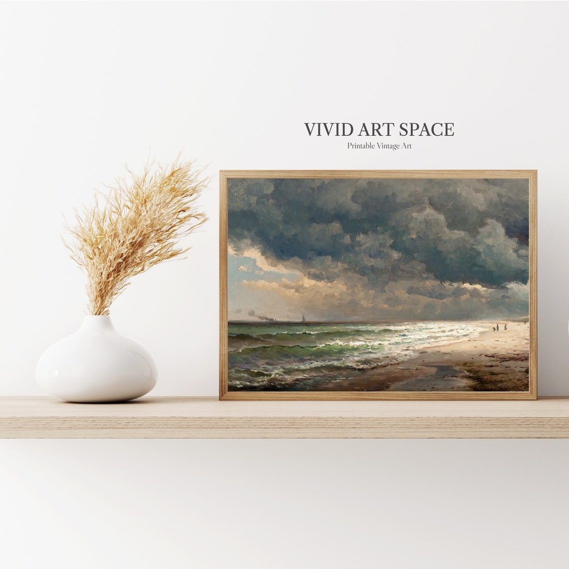 Moody Long Island Beach Under Dark Storm Clouds Seascape Poster - Image 2