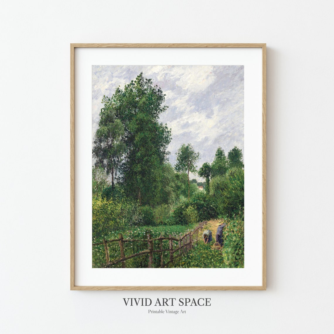 Poplar Trees Gray Sky Moody Impressionist Landscape Vintage Print - Image 3