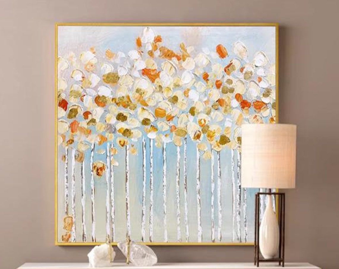 Autumn Birch Trees with Golden Orange Foliage Painting Poster