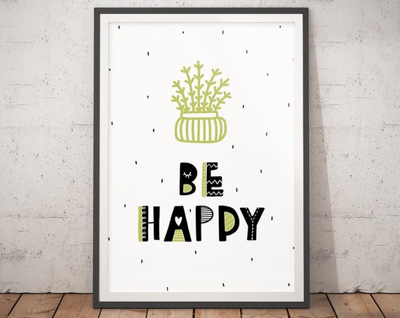Nursery Decor Be Happy Nursery Prints Scandi Print Nursery Nordic Nursery Boys Bedroom Decor Girls Room Decor