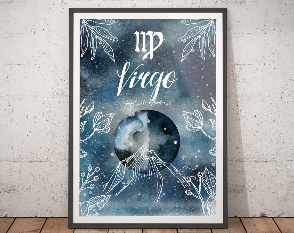 Virgo Zodiac Sign Celestial Watercolor Astrology Constellation Wall Art