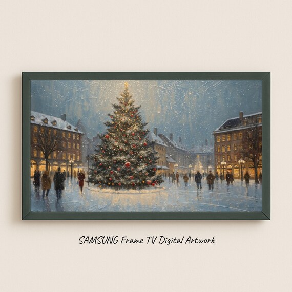 Christmas Lights Winter Square Lit Tree Holiday Scene Poster