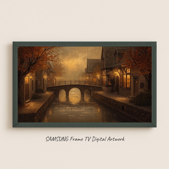 Canal Town at Sunset Amber Evening Bridge Frame TV Art Print