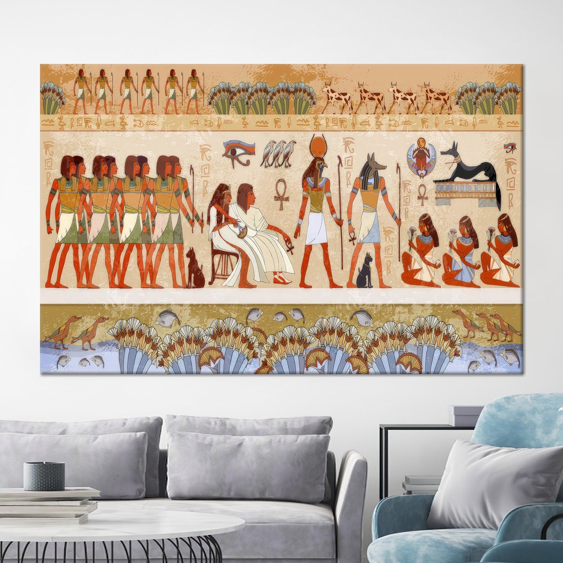 Ancient Egyptian Hieroglyphs Colorful Pharaoh Art Papyrus Style Poster