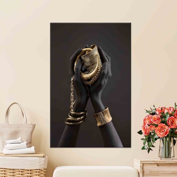 African Woman Hand Art, Ethnic 3D Glass Wall Art Print