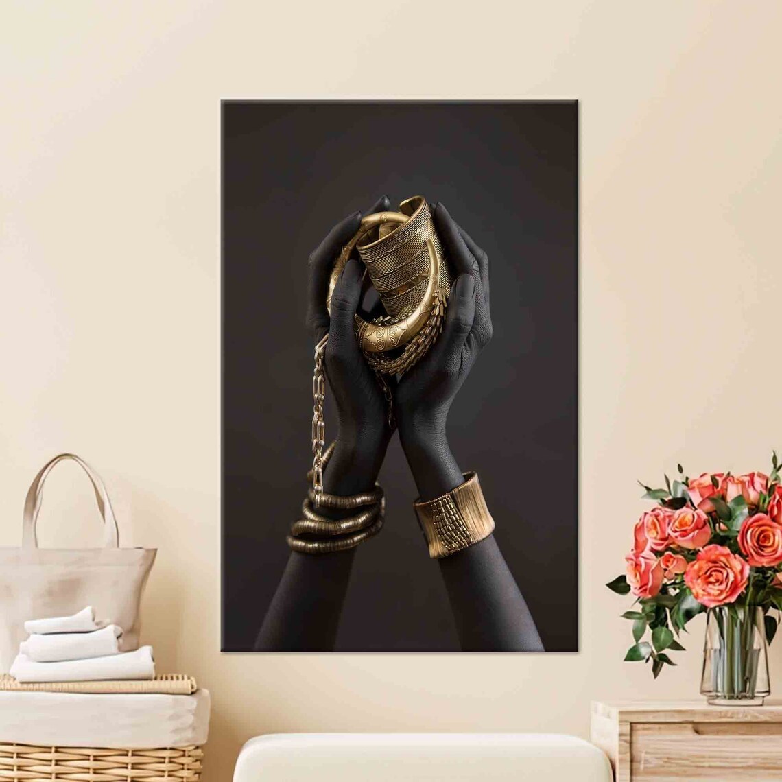 African Woman Hand Art, Ethnic 3D Glass Wall Art Print