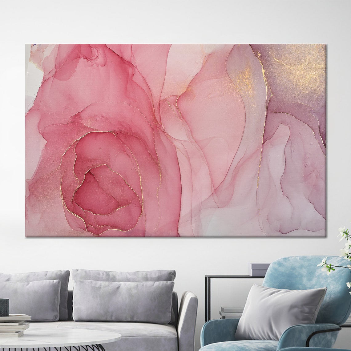 Pink Gold Marble Alcohol Ink Soft Elegant Modern Abstract Poster