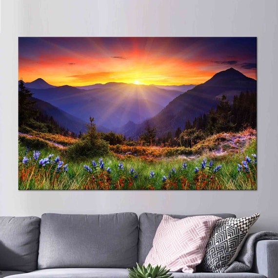 Mountain Wall Art Landscape Art Sunrise Wall Art Colorful Art 3d Glass Art Landscape Wallpaper Poster Large Wall Decor