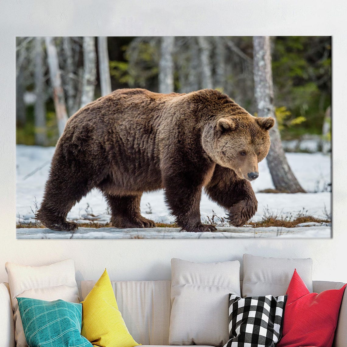 Brown Bear Walking Through Snowy Forest Wildlife Photo Poster