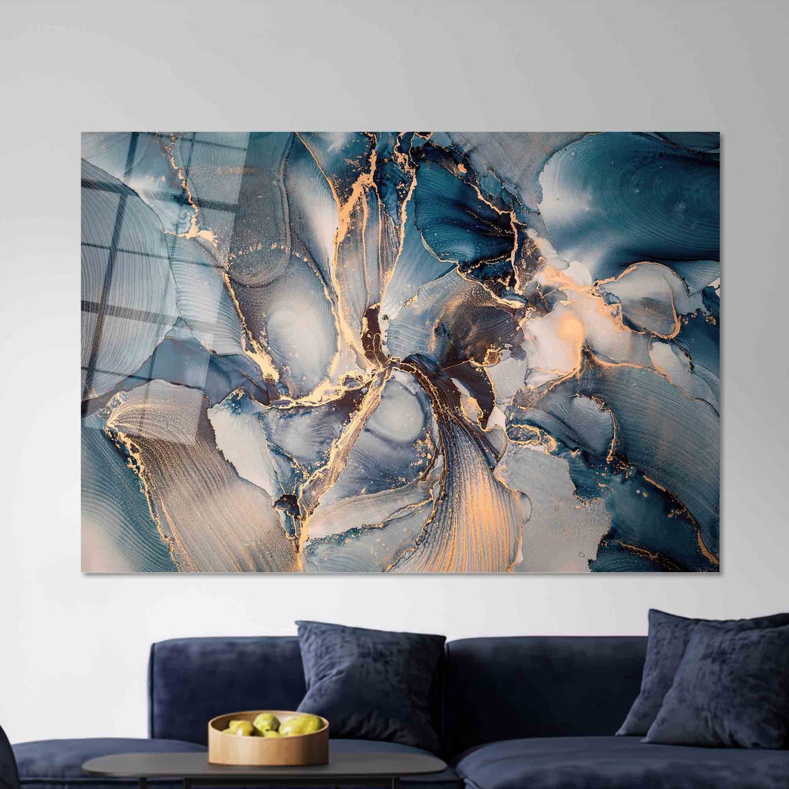 Blue and Gold Alcohol Ink Marble Modern Abstract Art Wall Poster - Image 2