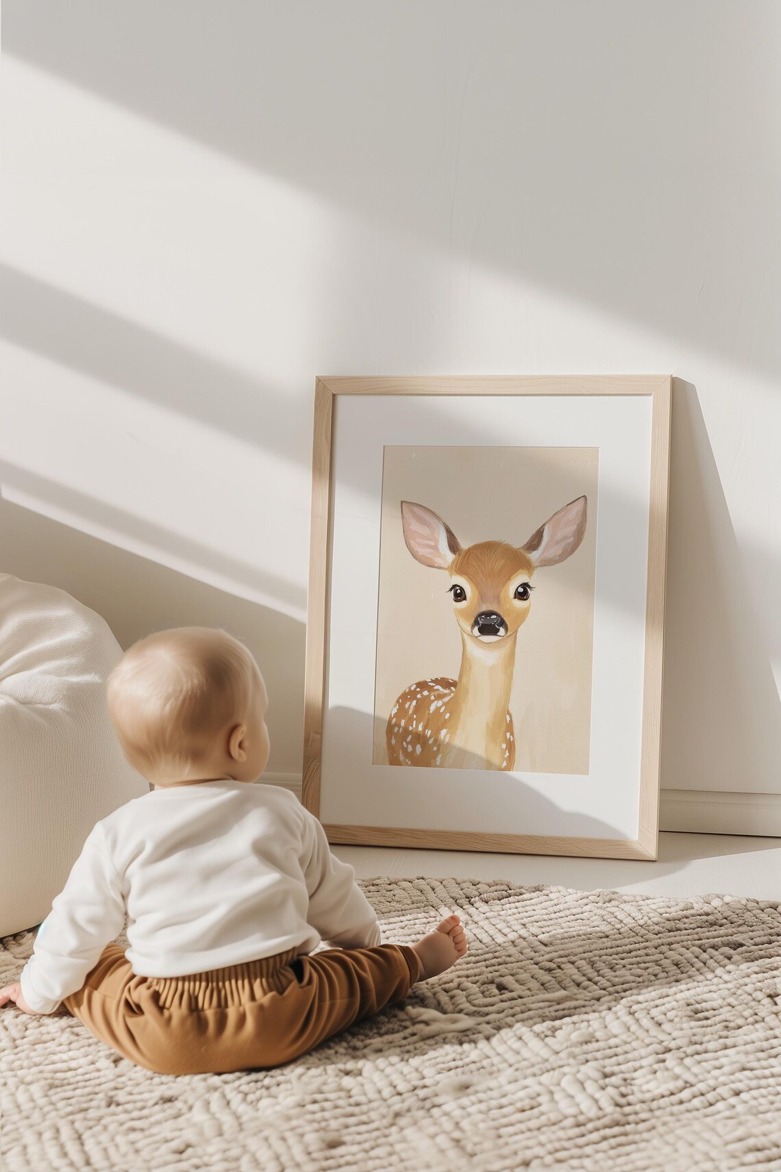 Cute Spotted Deer Fawn Watercolor Neutral Kids Room Animal Poster - Image 3