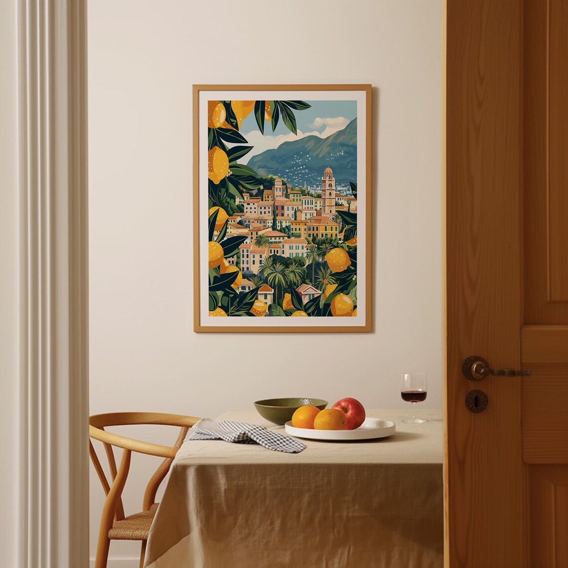 Italian Coastal Town Framed by Lemon Branches Citrus Travel Poster - Image 2