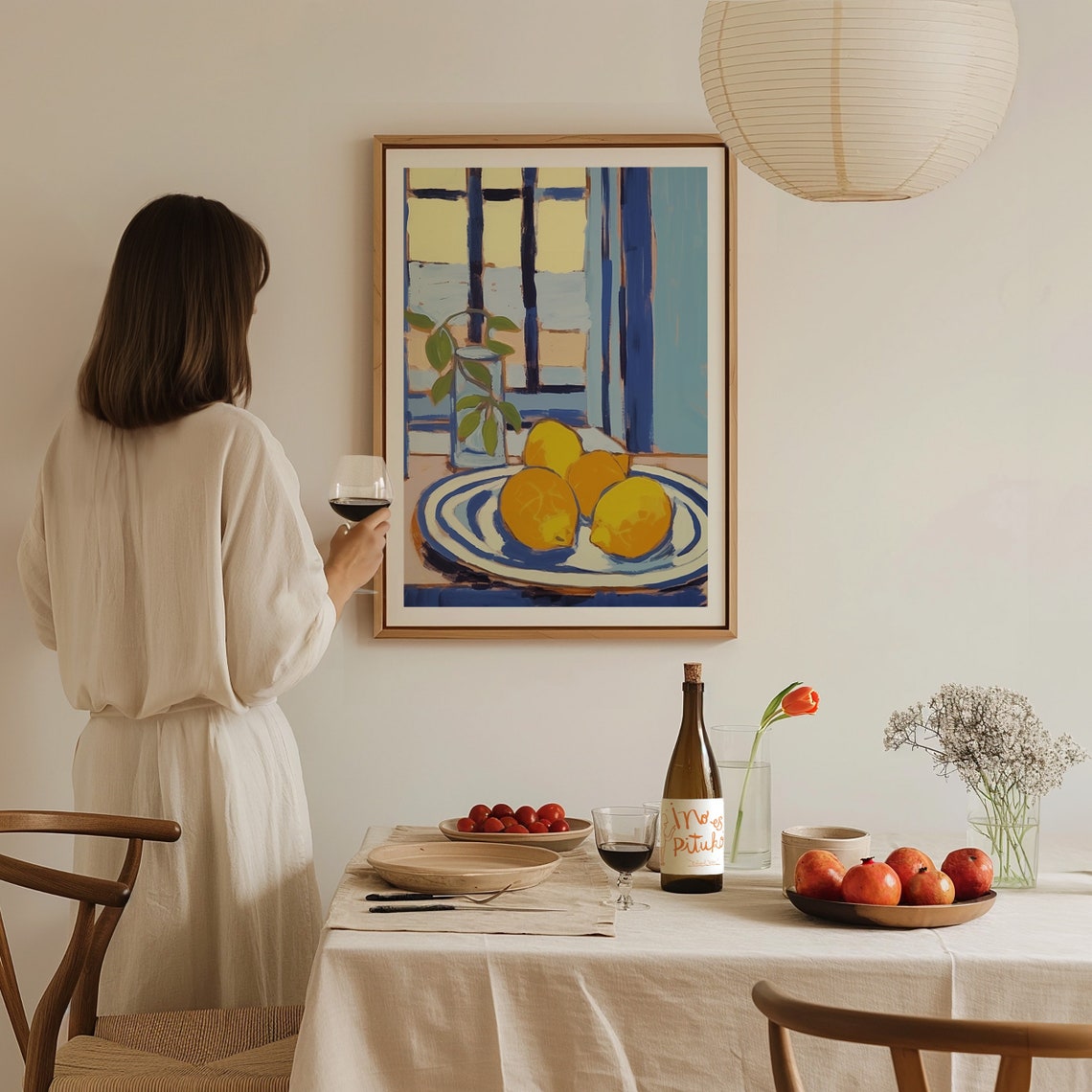 Lemons on Striped Plate by a Window Matisse Style Kitchen Poster - Image 2