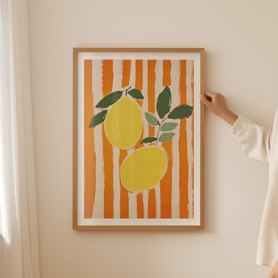 Lemons and Stripes Art Print, Kitchen Decor