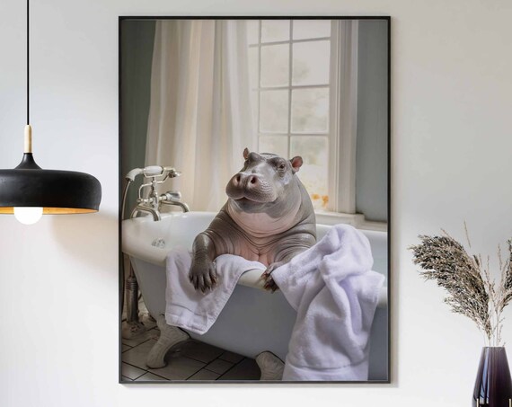 Baby Hippo Leaning On The Edge Of A White Bathtub Towel Poster