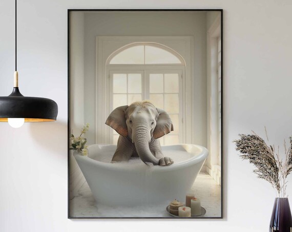 Baby Elephant Splashing In A White Bubble Bath Candle Poster