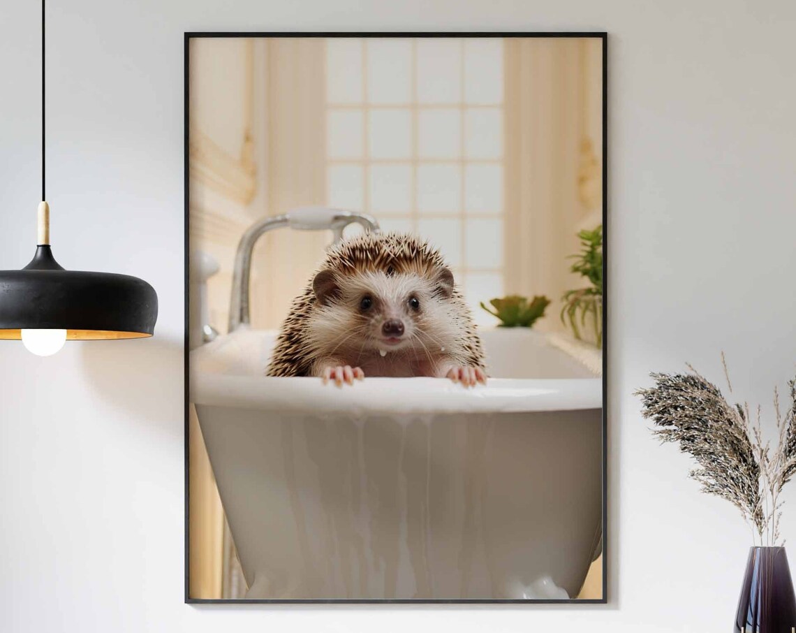 Hedgehog Taking A Bubble Bath In A Vintage Tub Close Up Poster