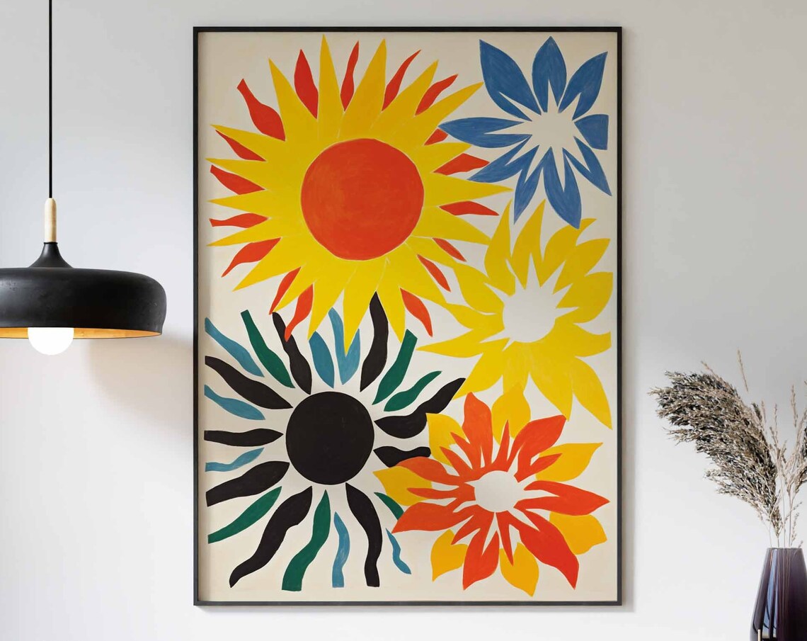 Abstract Cutout Flower Collage Poster Modern Floral Decor Art