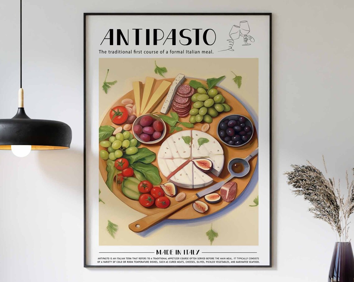 Italian Antipasto Charcuterie Board Overhead Flat Lay Food Poster