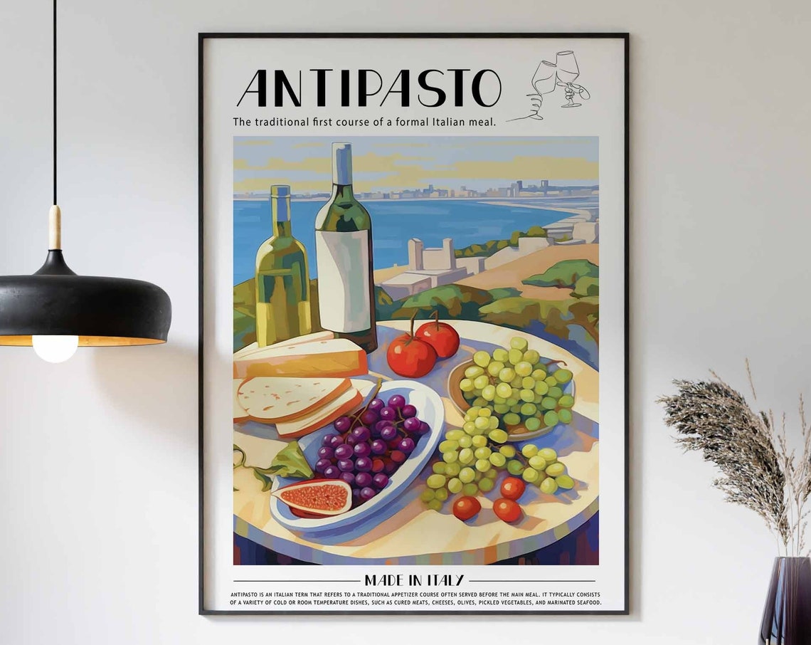 Antipasto Italian First Course Cheese Wine Kitchen Lover Poster
