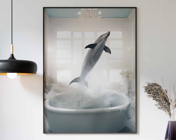 Dolphin Leaping From A Splashing Bathtub In A Dream Bathroom Poster