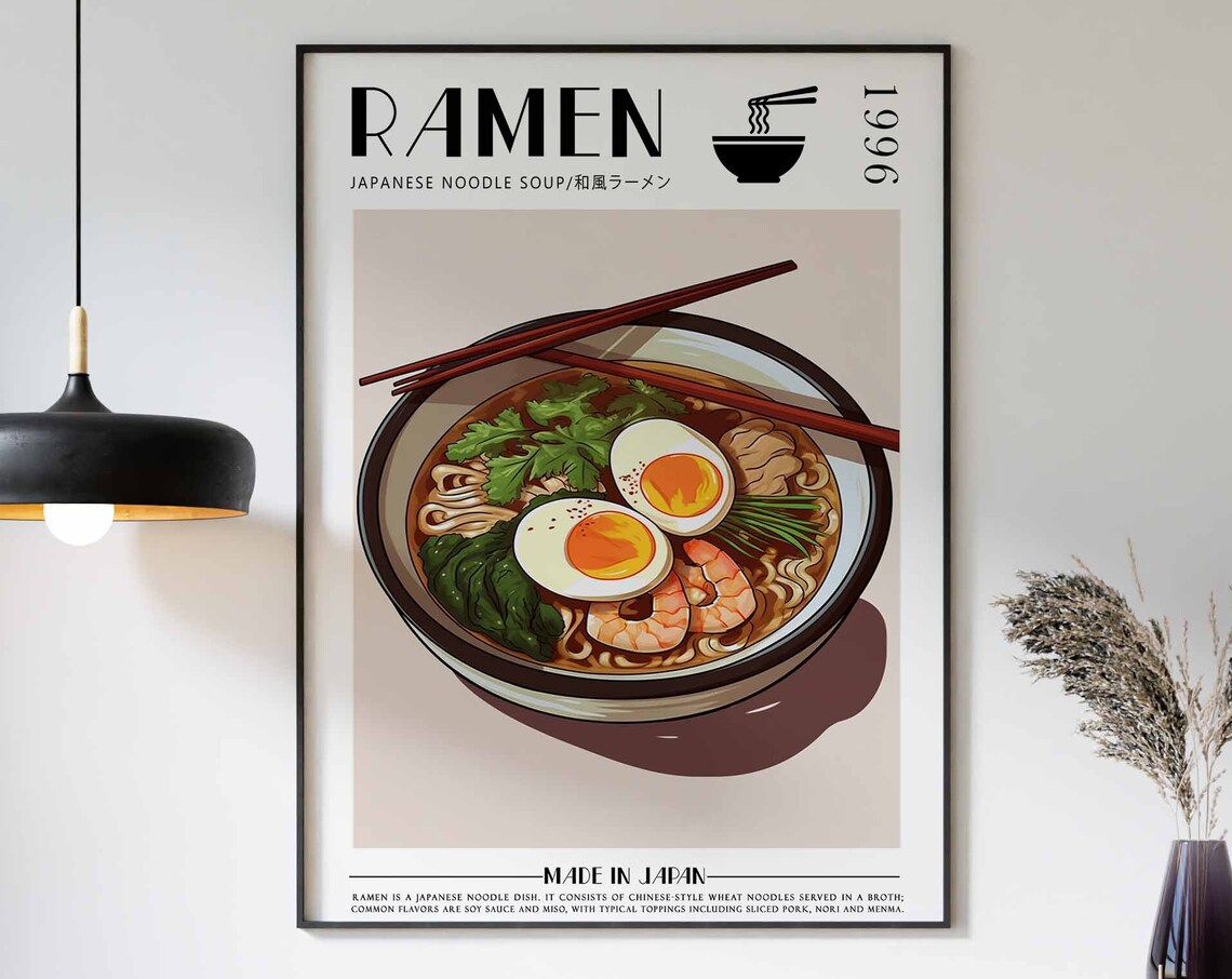 Japanese Ramen Bowl Chopsticks Across Noodle Soup Food Poster