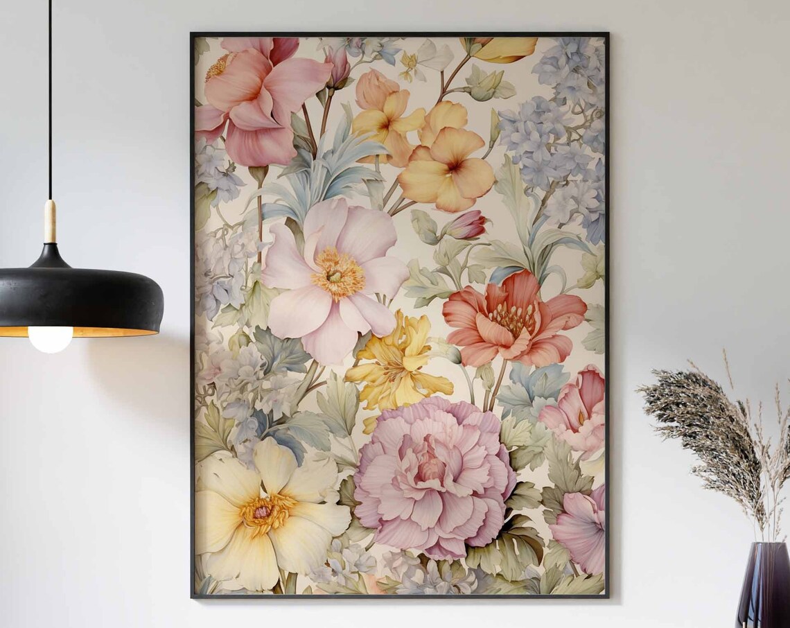 Pastel Peony And Anemone Morris Style Botanical Garden Poster