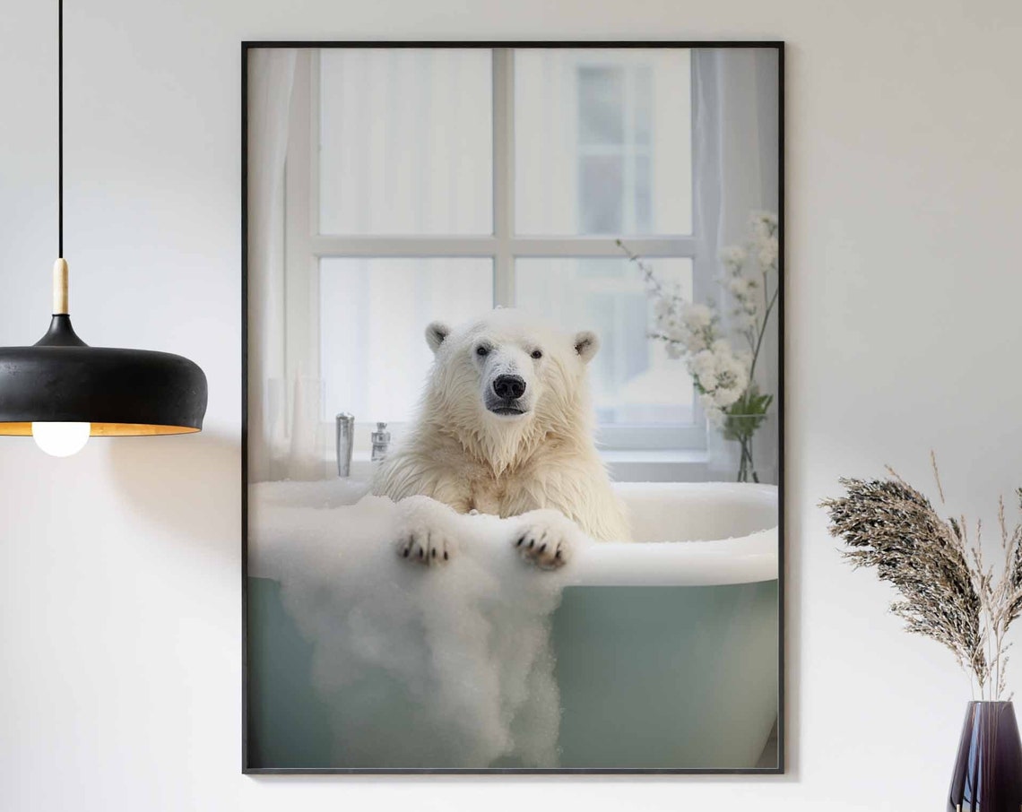 Polar Bear Soaking In A Foamy Bubble Bath Paws Up Close Poster