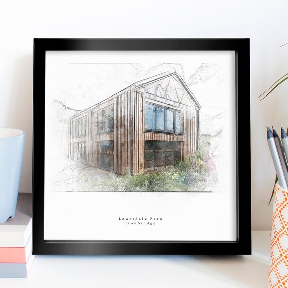 Lowerdale Barn Ironbridge Watercolor House Portrait Personalised Print