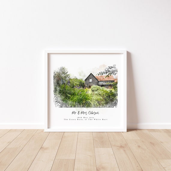 Personalised Wedding Venue Watercolour Sketch Art Print