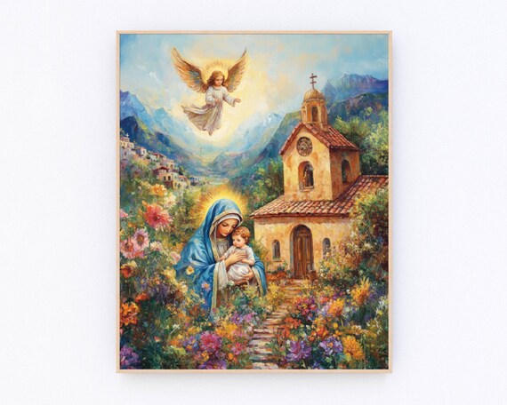Virgin Mary Holding Child Jesus Chapel Garden Religious Art Poster
