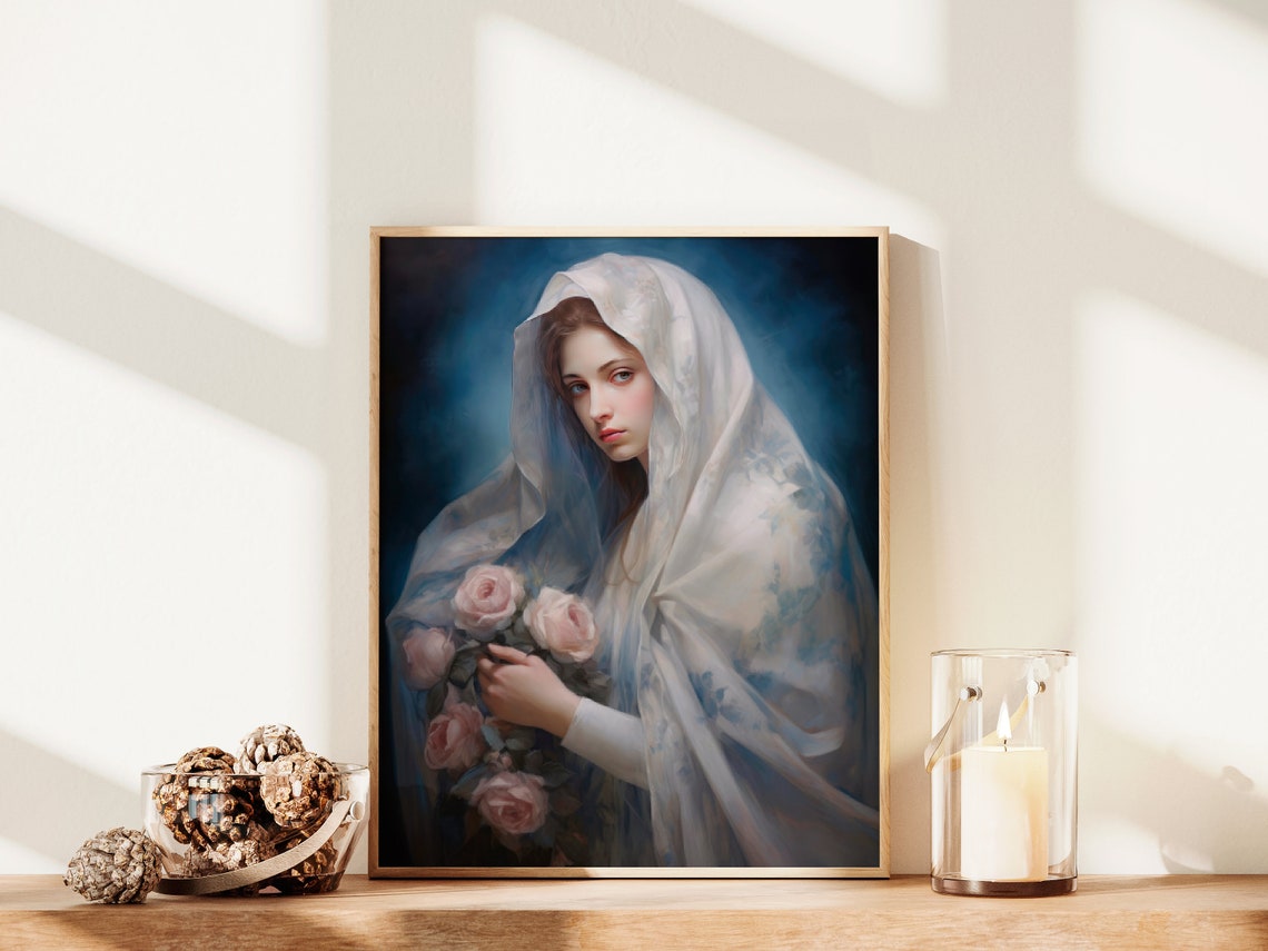 Mother Of Mary Poster Blessed Virgin Mary Oil Painting Christian Prayer Wall Art Catholic Gifts Commercial Rights P402 - Image 2
