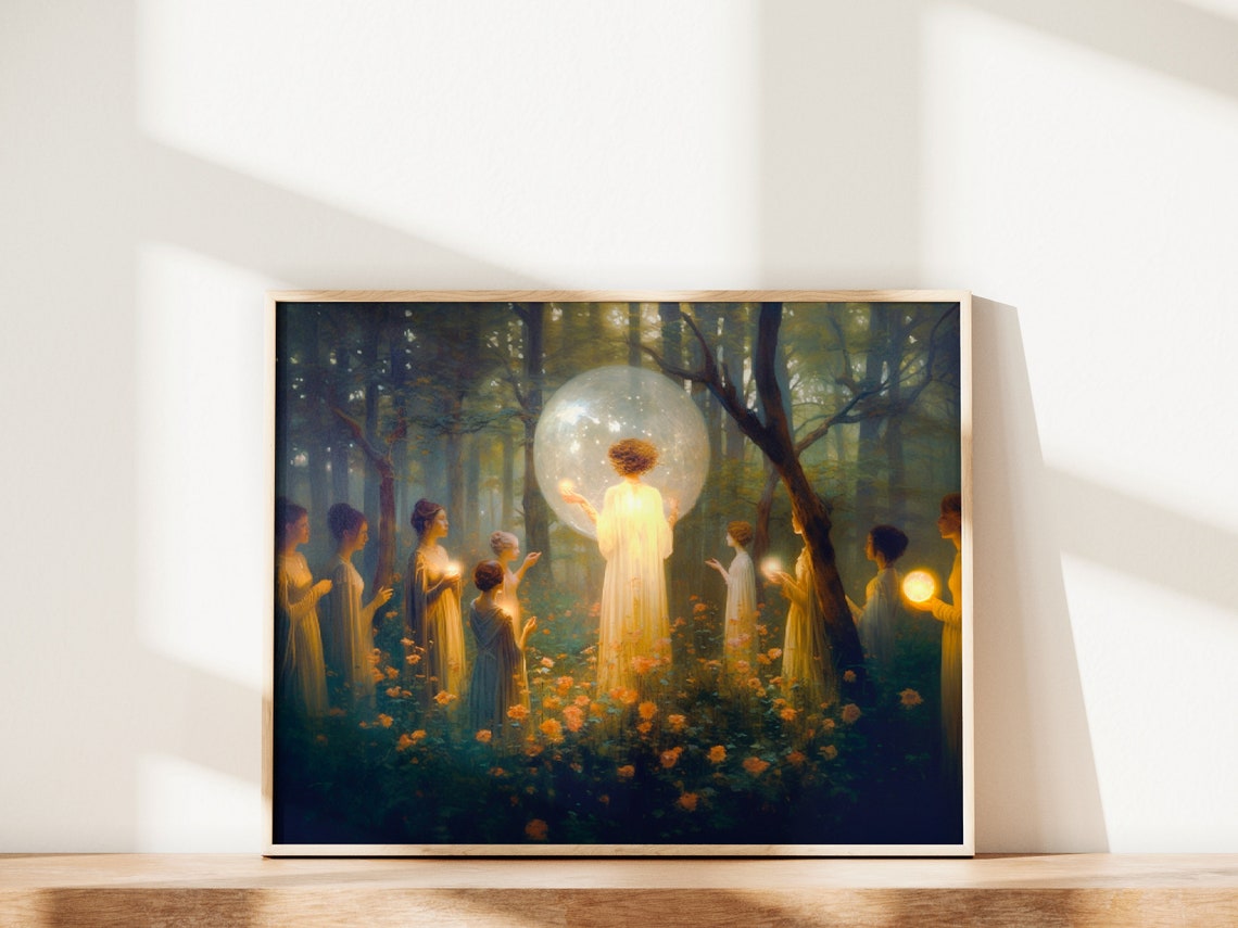 Enchanted Forest Moon Ritual Witchy Candlelit Ceremony Art Poster - Image 2
