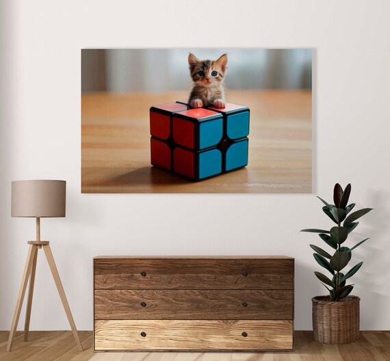 Mini Kitty Cat In Huge Cube Poster Of 1 Image Home Art Decor Cute Kitten Illustration Pets Lovers