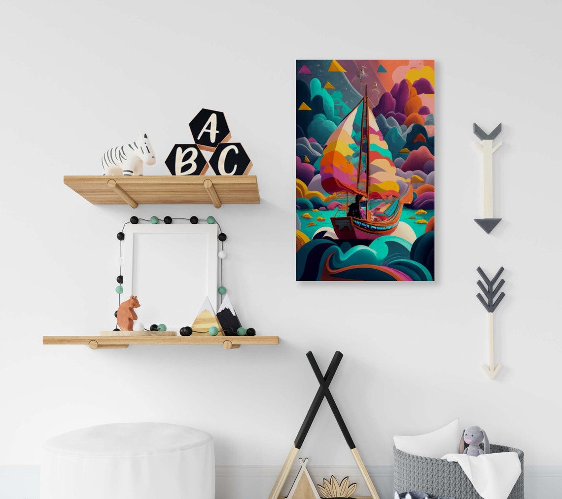 Sailboat Sailing Into A Sea Of Colorful Abstract Clouds Poster - Image 2