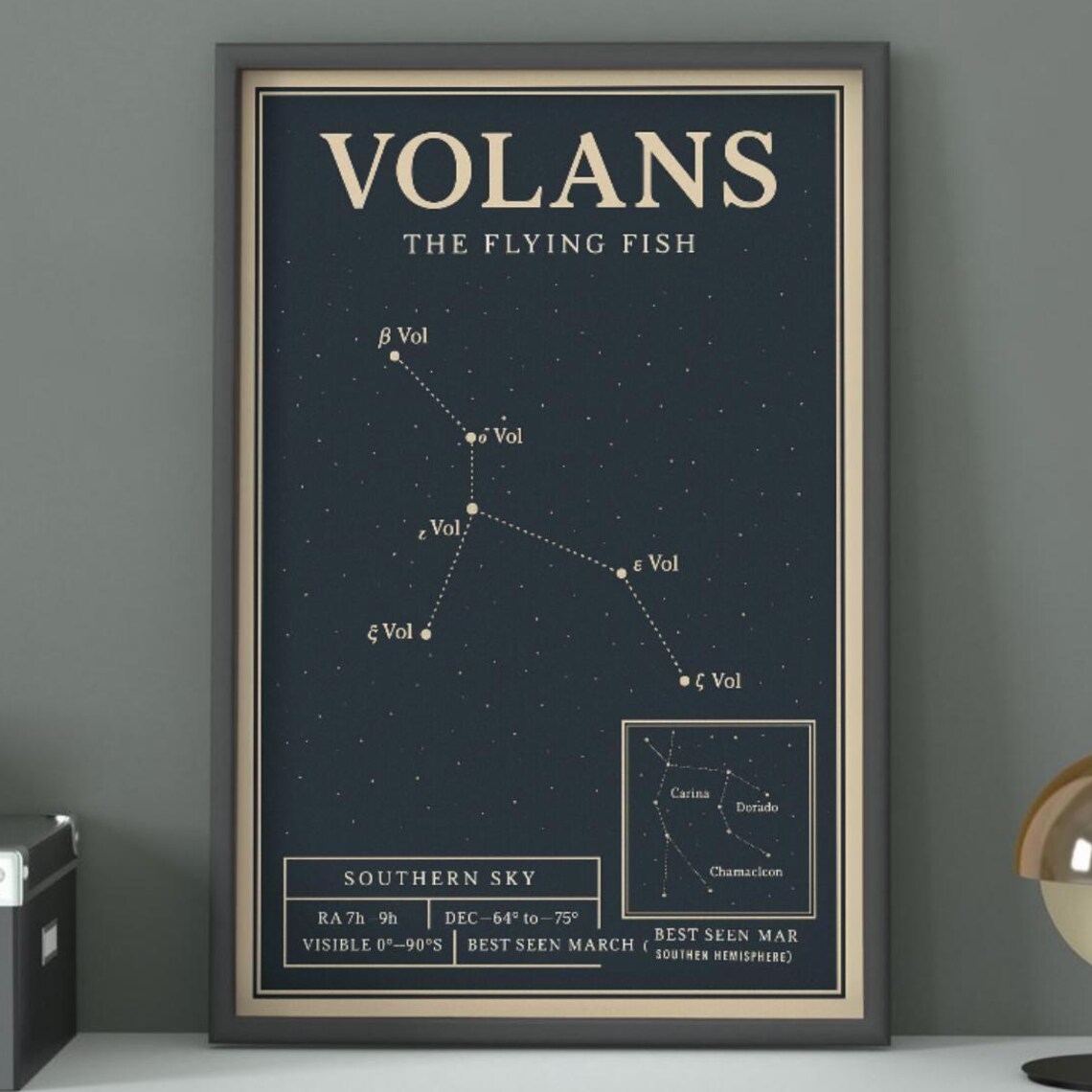 Volans The Flying Fish Vintage Constellation Star Chart Poster