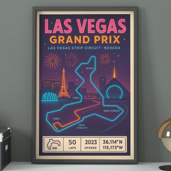 Las Vegas Grand Prix Neon Nevada F1 Circuit Track Map Poster