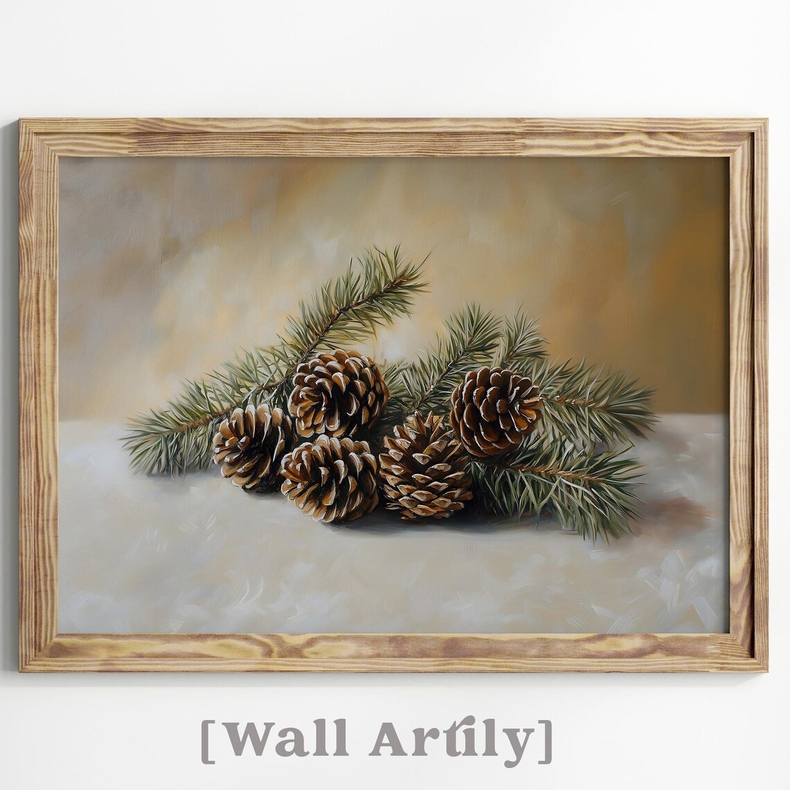 Pinecones And Evergreen Sprigs Winter Still Life Painting Poster