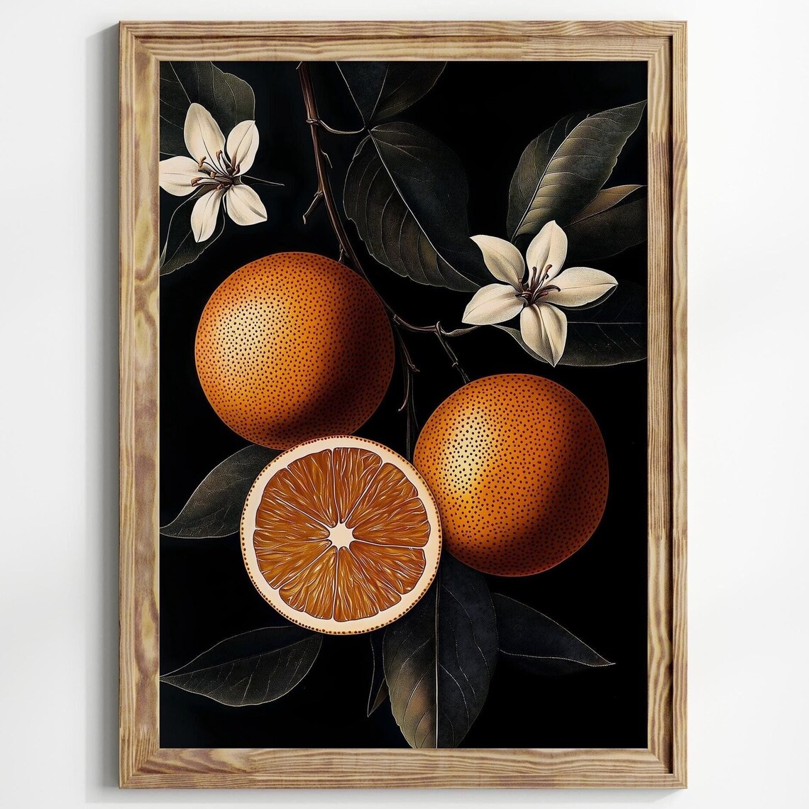 Moody Oranges Still Life Art Print, Rustic Kitchen Decor