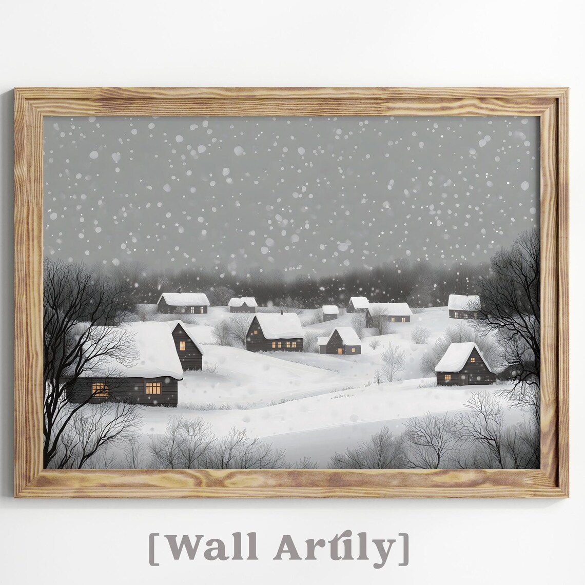 Moody Snow Covered Cabins With Glowing Windows Winter Poster - Image 7