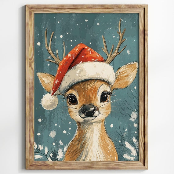 Cute Reindeer Christmas Reindeer Art Christmas Wall Art Reindeer Wall Art Holiday Farmhouse Nursery